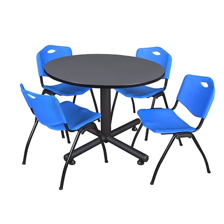 Kobe Kobe Round Table & Chair Set, Wood, Metal, Plastic Top, Grey TKB48RNDGY47BE